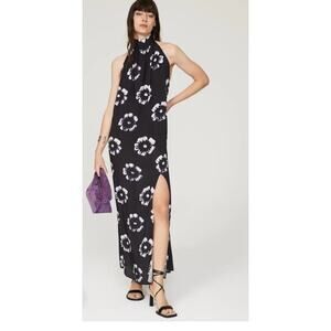 Busayo Floral Halter Maxi Dress Size XL Black With Purple/white Pattern MSRP$265